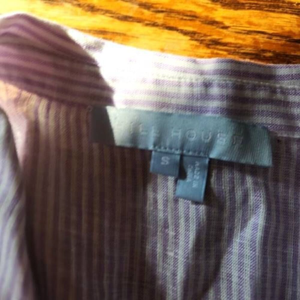 HILL HOUSE Lilac Stripe Linen Laura Dress Belted Shirt Button Front sz Small - Picture 3 of 4